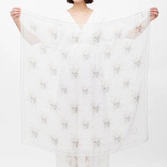 Alexander McQueen Grey Silk Skull Print Scarf - Picture 3 of 11